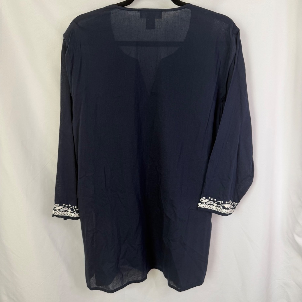 Karen Kane‎ Embroidered Tunic Top Navy Blue 0X NWT Luxury Boho Chic $158 - Picture 7 of 9